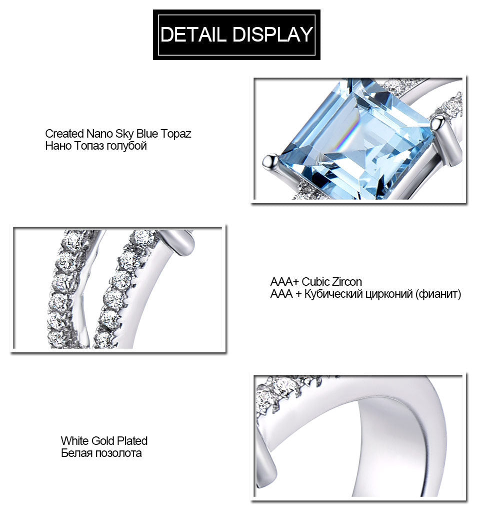 925 Sterling Silver Sky Blue Topaz Ring Female Small Jewelry