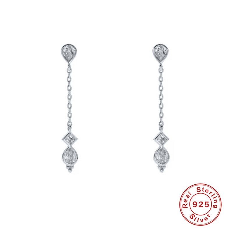 Sterling Silver Tassel Chain Diamond Earrings