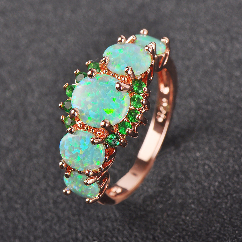 Oval Green Orpel Emerald Small Diamond Ring