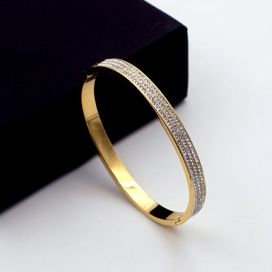 Half Circle Three Rows Full Diamond Rose Gold Concealed Buckle Bracelet Titanium Steel Rose Gold Bracelet Women