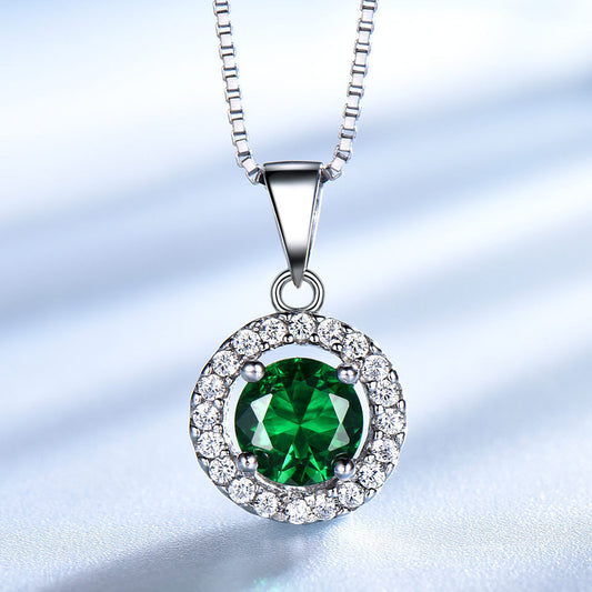Emerald 925 Sterling Silver Round Earrings Pendants Two-Piece Outfit