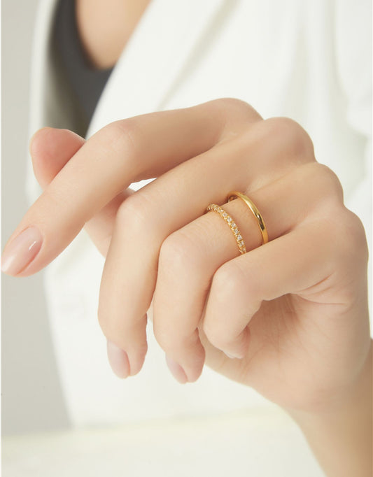 Double Ring Open-Ended Zircon Ring With Adjustable Gold Ring