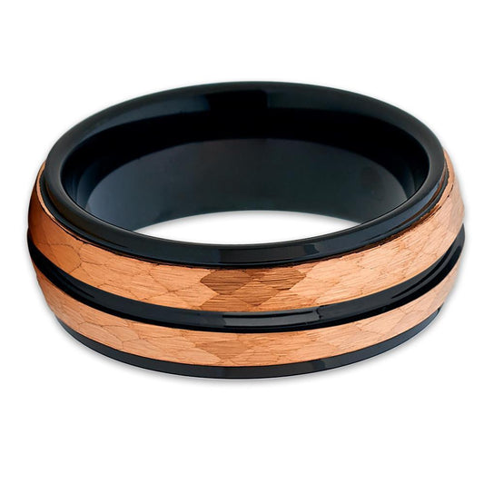 8mm Wide Batch Flower Blue Platform Two-color Steel Ring Jewelry