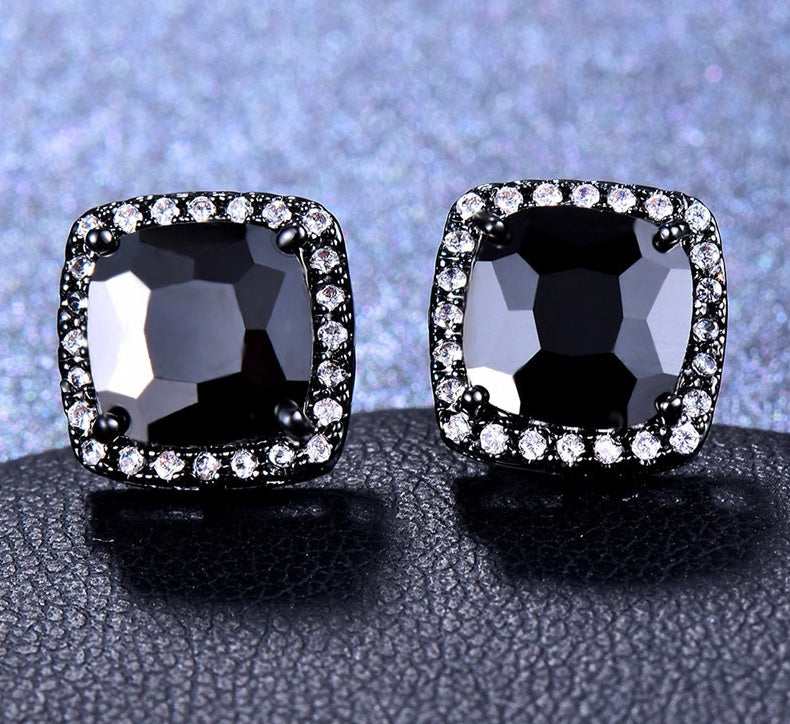 Square Black Zircon Stud Earrings