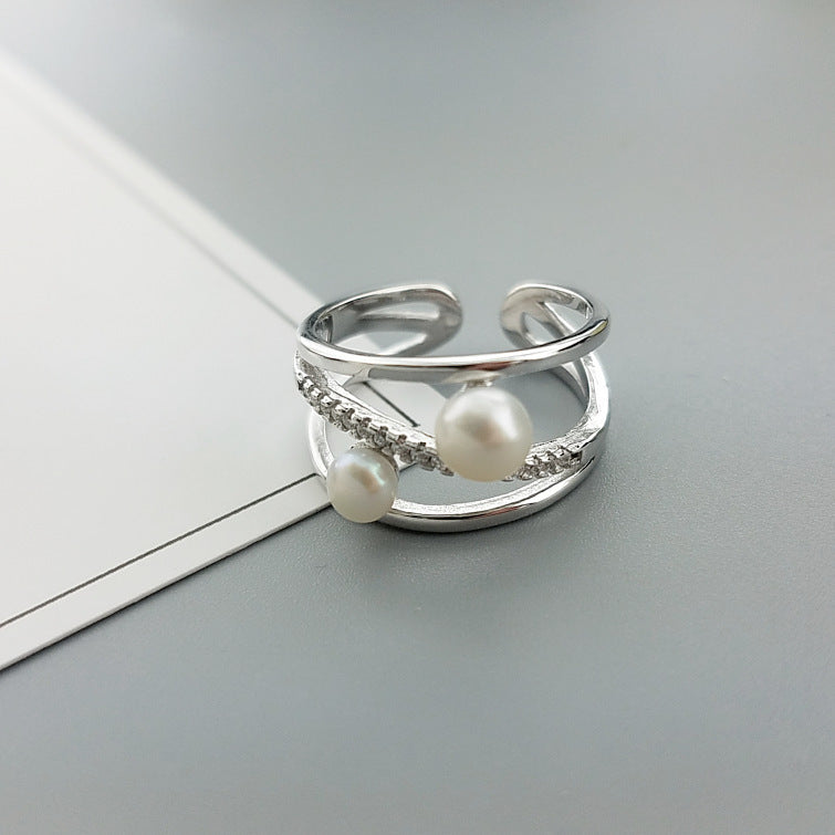 925 silver adjustable pearl ring