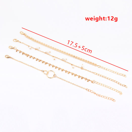 Simple Geometric Circle Wheat Ear Pearl Pendant 4-piece Set Bracelet