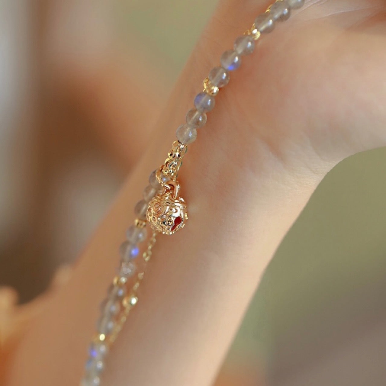 Women's Natural Blue Moonstone Double Stack Bracelet