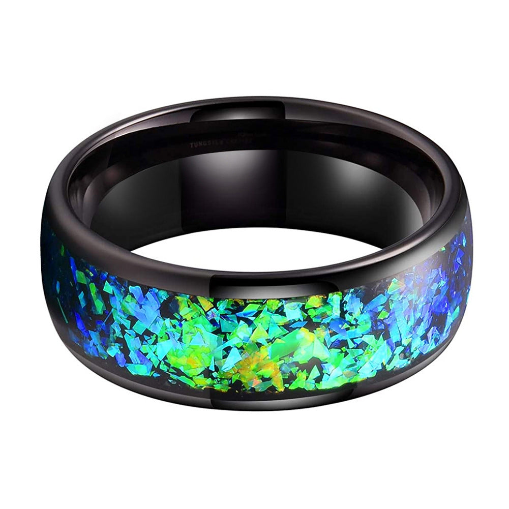 8 mm Wolframring mit eingelegten blauen und grünen Ziersteinen