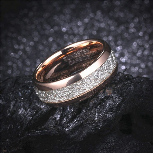 Rose Gold Meteorite Inlay Ring
