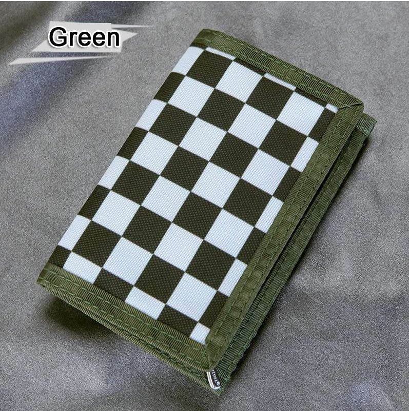 Men's Sports Tri-Fold Zip Check Canvas Wallet