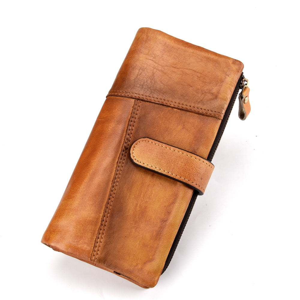 Vintage geriebenes Leder Fashion Stitching Lange Brieftasche