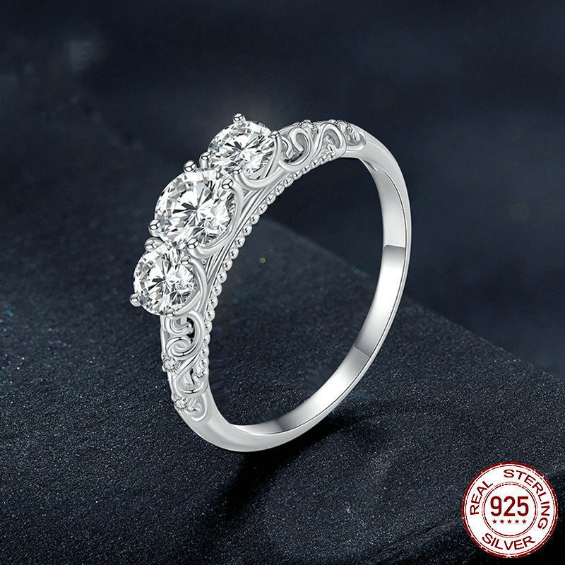 Sterling Silver Sparkling Moissanite Ring With White Gold Plating