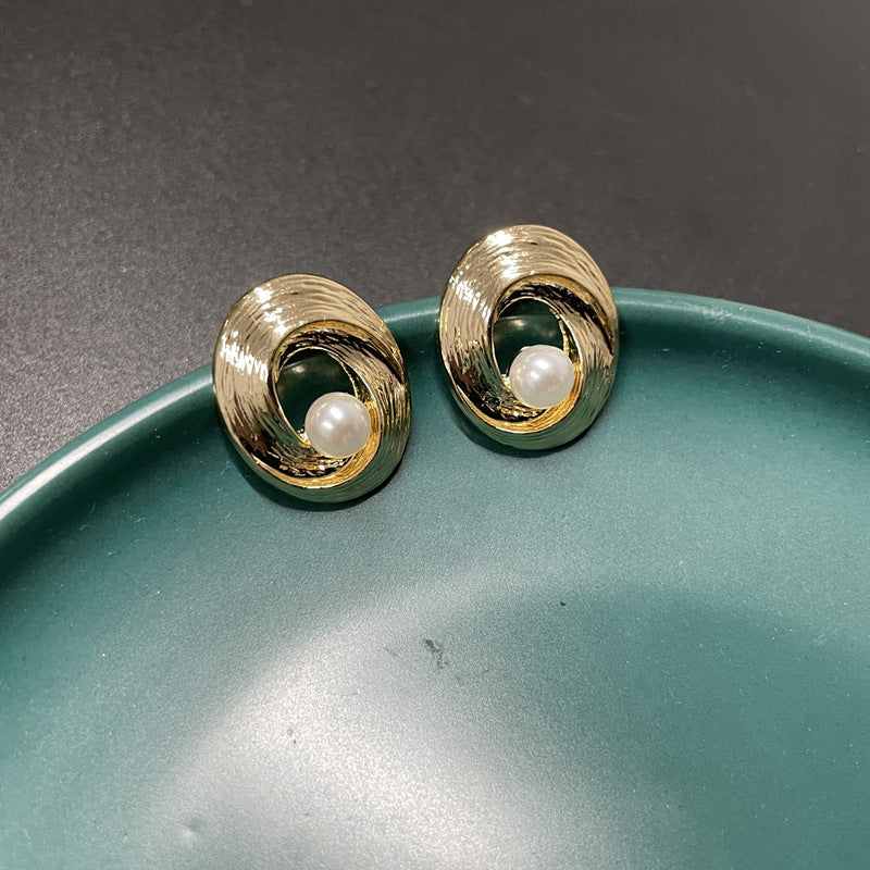 925 Silver Needle Metal Women's Vintage Thread Pearl Earrings