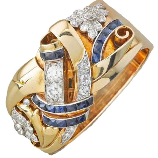 خاتم مجوف عتيق من الزركون على شكل زهرة أوروبي وأمريكي مبالغ فيه