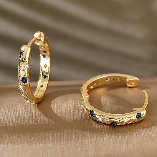 Elegant Copper Inlaid Color Zirconium Large Hoop Earrings