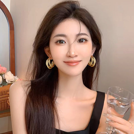 Female 2 Vintage Circle Earrings Special-interest Design Metal Earrings