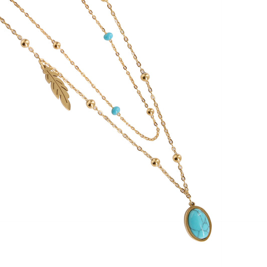 Natural Turquoise Oval Double Necklace Female