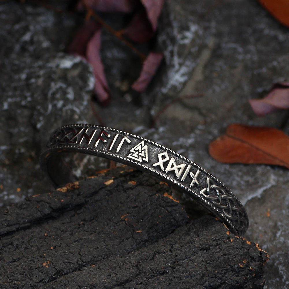 Adjustable Solid Stainless Steel Viking Rune Triangle Two-color Bracelet