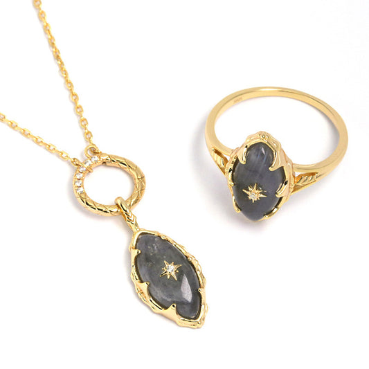 خاتم فتاة الأحلام من الفلسبار بتصميم نجمة السماء الليلية الرمادية