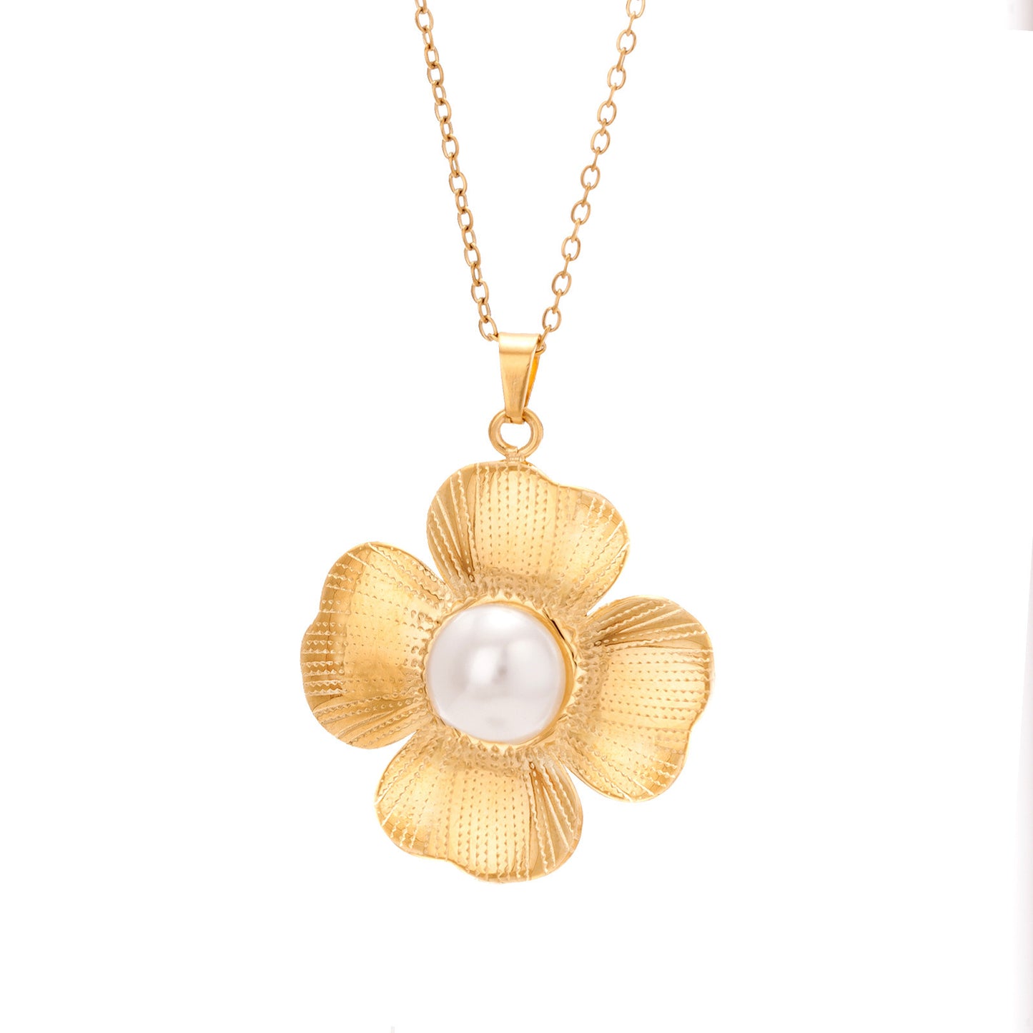 Titanium Steel Die-casting Pendant Non-fading Inlaid Shell Pearls Necklace For Women