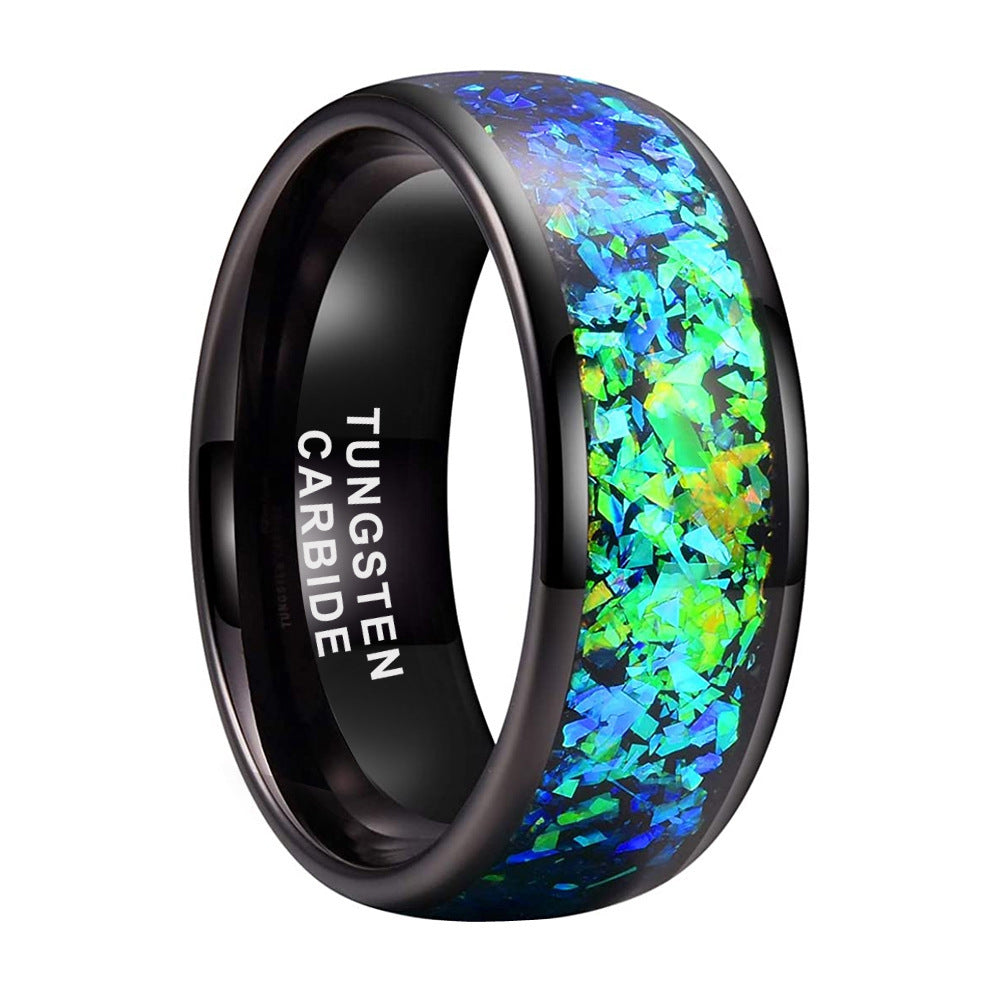 8 mm Wolframring mit eingelegten blauen und grünen Ziersteinen