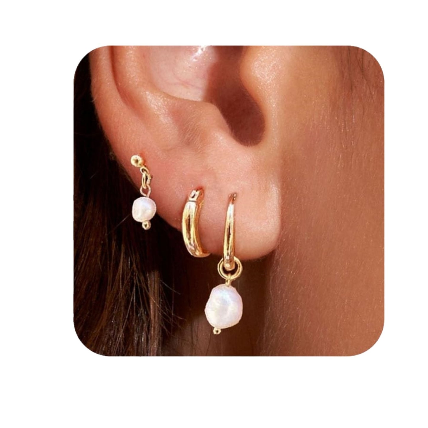 Brass Imitation Pearl Simple And Stylish Earrings Three-piece Set