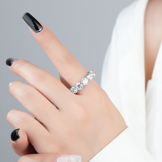 Female S925 Sterling Silver Round Zircon Ring
