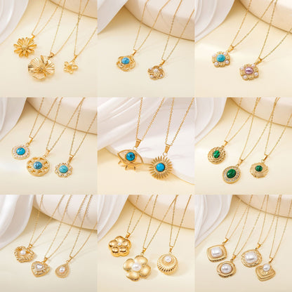 Titanium Steel Die-casting Pendant Non-fading Inlaid Shell Pearls Necklace For Women