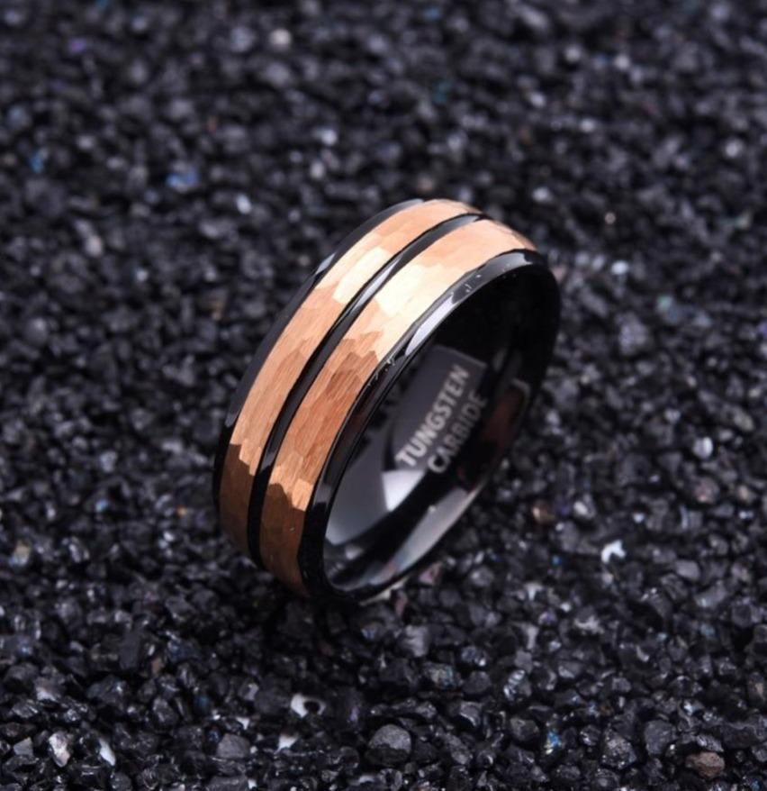 8mm Wide Batch Flower Blue Platform Two-color Steel Ring Jewelry