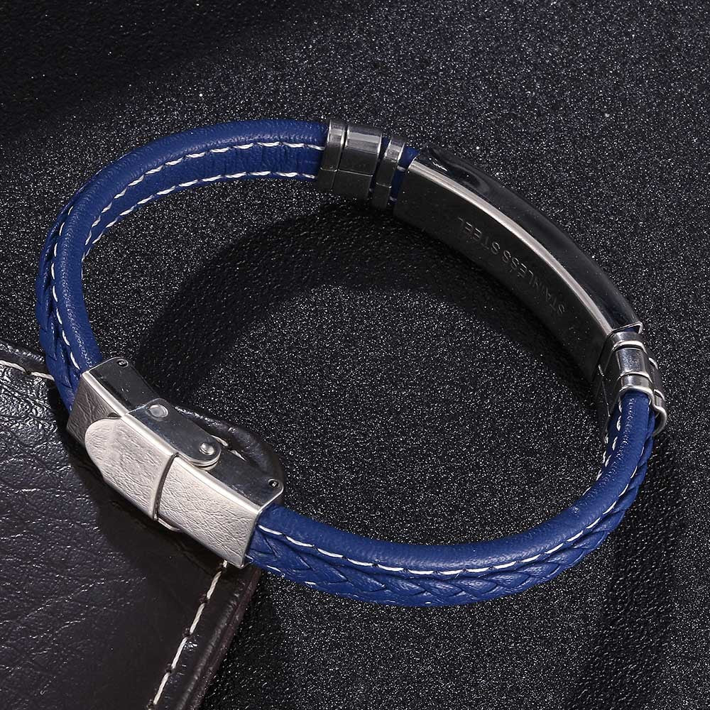 Fashion Braided Men's Stainless Steel Leather Bracelet