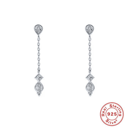 Sterling Silver Tassel Chain Diamond Earrings
