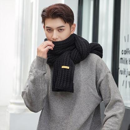 Men's And Women's Solid Colour Woollen Long Warm Knitted Scarf