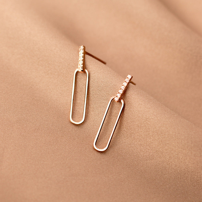 S925 Silver Geometric Hollow Line Diamond Oval Earrings Women