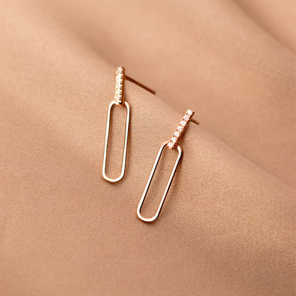 S925 Silver Geometric Hollow Line Diamond Oval Earrings Women