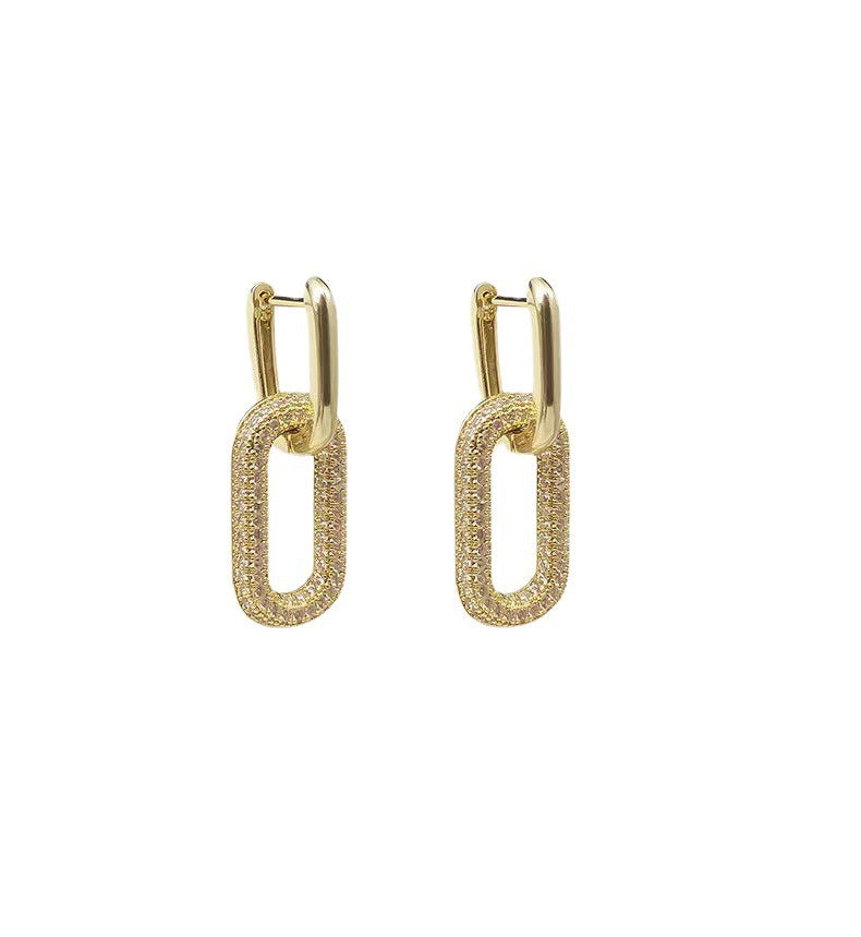 Full Diamond Oval Copper Ear Studs Earrings