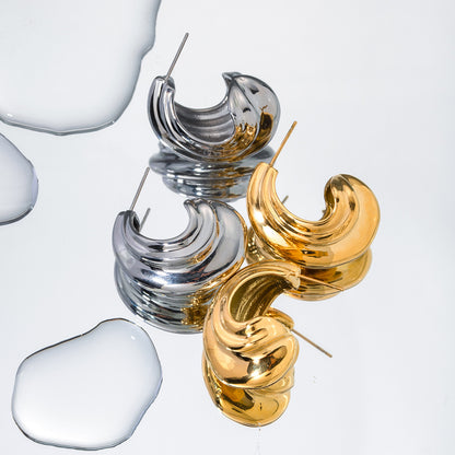 Minimalist Geometric Series 18K Gold Stainless Steel C- Shaped Earrings