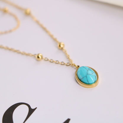Natural Turquoise Oval Double Necklace Female