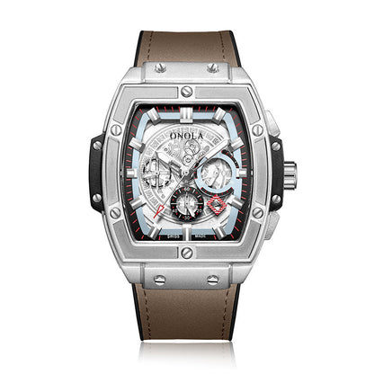 Barrel-shaped multi-function quartz men's watch