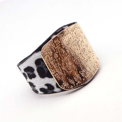 Personality Geometry Wide Horsehair Leopard Print Bangle Bracelet