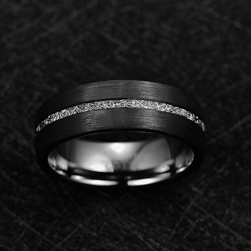 8mm Wide Inlaid Carbon Fiber Men's Tungsten Steel Ring