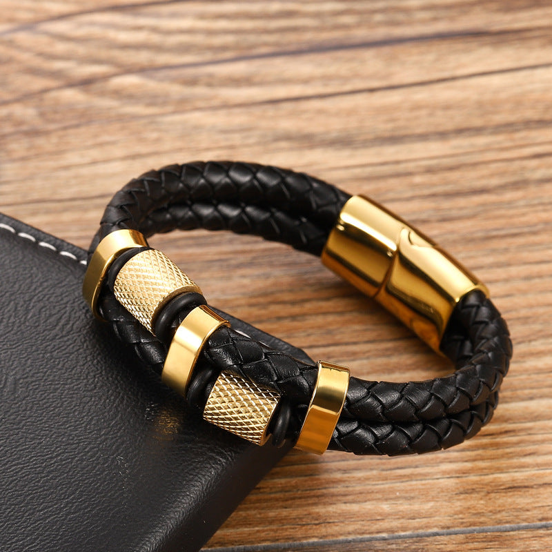 Explosive stainless steel magnet buckle leather bracelet