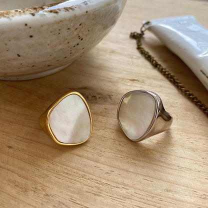 خاتم Mother Shell Minor Hipster Thick من الفضة الإسترلينية عيار 925