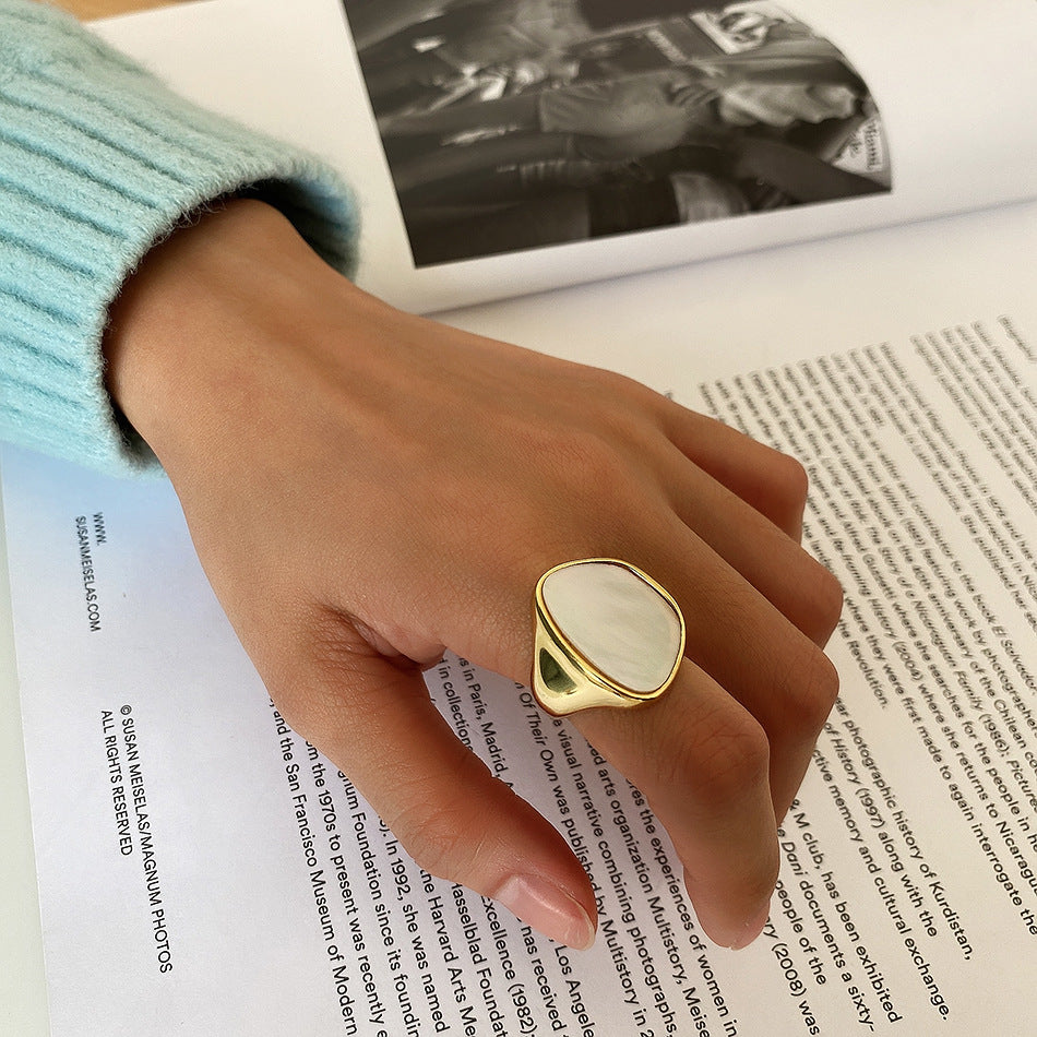 خاتم Mother Shell Minor Hipster Thick من الفضة الإسترلينية عيار 925