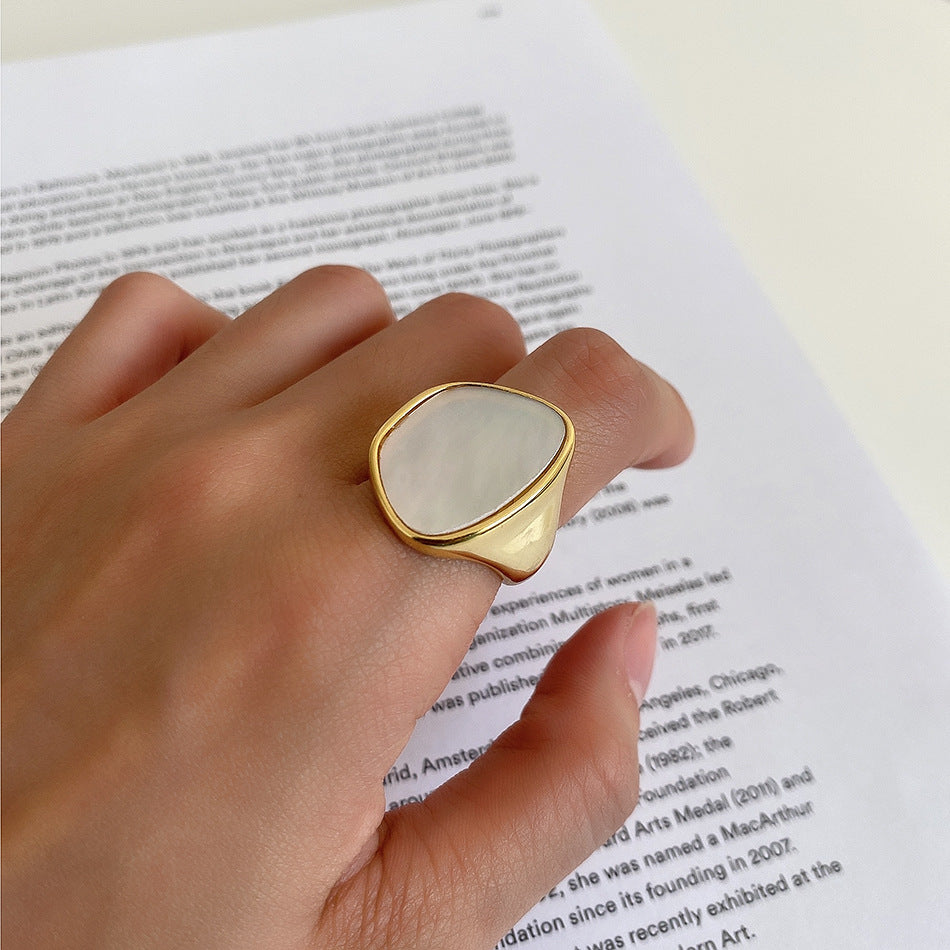 خاتم Mother Shell Minor Hipster Thick من الفضة الإسترلينية عيار 925