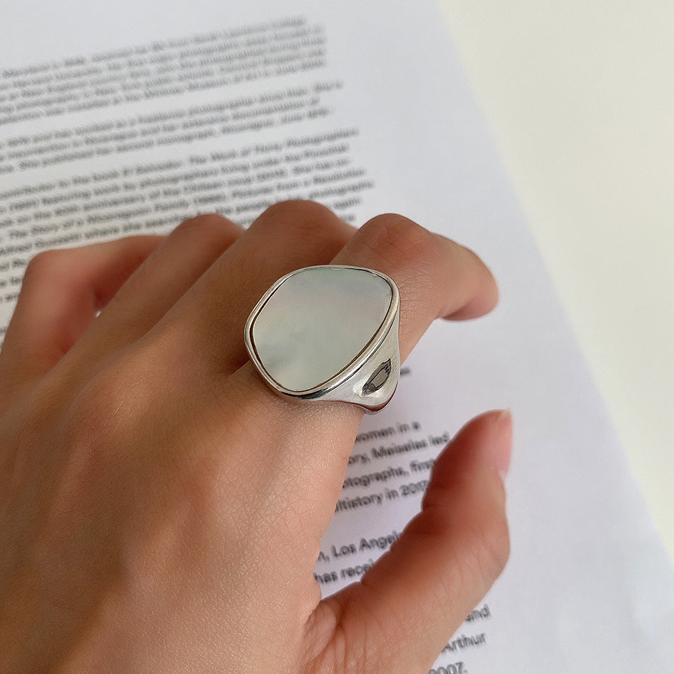 خاتم Mother Shell Minor Hipster Thick من الفضة الإسترلينية عيار 925