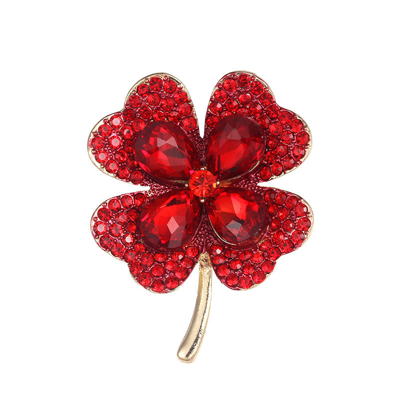 Creative Light Luxury High-End Four-Leaf Clover Brooch Amazon Hot New Product Copper Inlaid Zircon Brooch Factory Direct sales