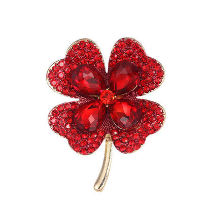 Creative Light Luxury High-End Four-Leaf Clover Brooch Amazon Hot New Product Copper Inlaid Zircon Brooch Factory Direct sales