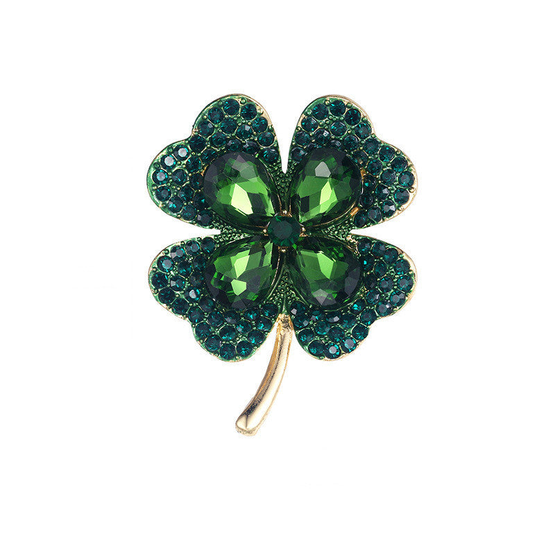 Creative Light Luxury High-End Four-Leaf Clover Brooch Amazon Hot New Product Copper Inlaid Zircon Brooch Factory Direct sales