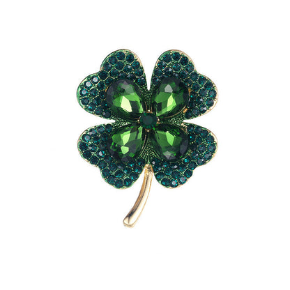 Creative Light Luxury High-End Four-Leaf Clover Brooch Amazon Hot New Product Copper Inlaid Zircon Brooch Factory Direct sales