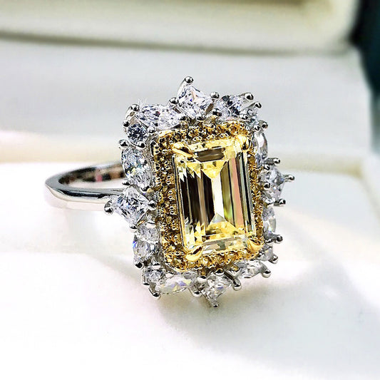 Simple And Generous Ring Group With Diamond Inlaid Wedding Ring